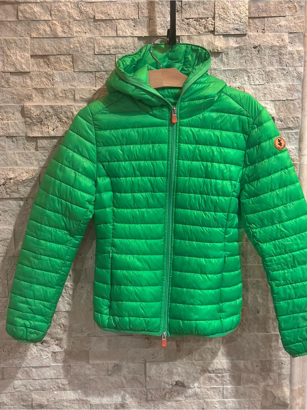 SAVE THE DUCK Women’s NeonBright Green Hooded Puffer Jacket